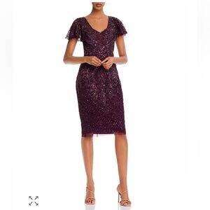 Adrianna Papell Sparkling Beaded Midi Dress - Purple